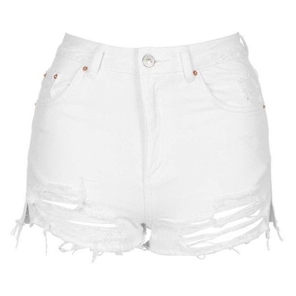 Topshop Pants - Topshop White High Waisted Ripped Shorts